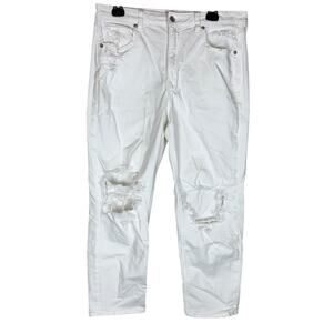 American Eagle Outfitters Jeans Women 14 White Denim Stretch Distressed Straight